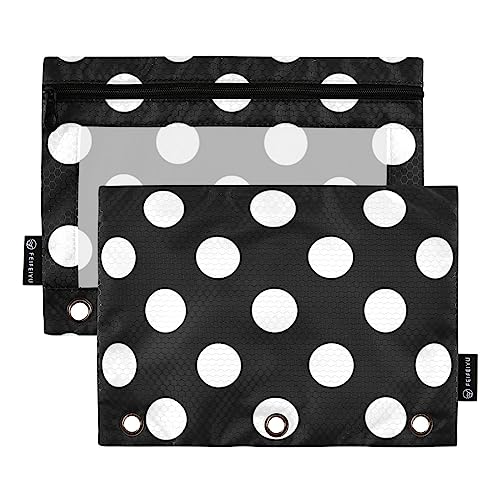 Emelivor Black White Polka Dots Pencil Pouch for 3 Ring Binder 2 Pack Binder Pencil Pouches Zippered Clear Pencil Case Cosmetic Bag for College Office Daily Supplies - color: Colored012