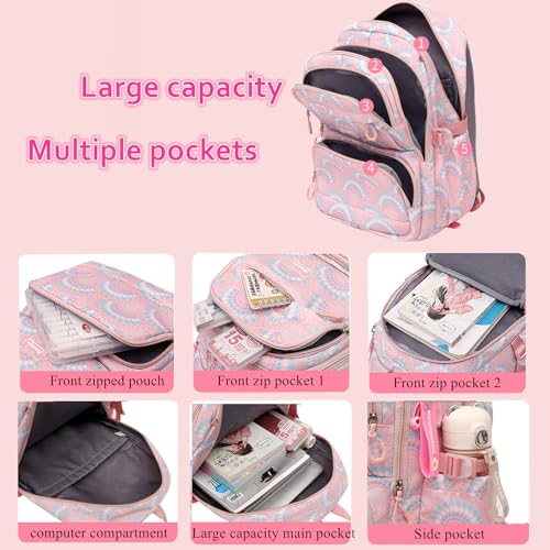 Mfikaryi Girls Rolling Backpack Elementary Student Outdoor Travel Trolley Bag Bookbag with Wheels - color: Purple -6 Wheels