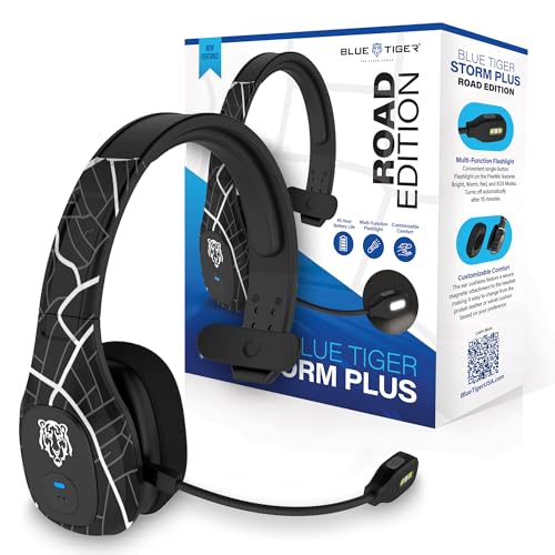 Blue Tiger Storm Plus Road Edition-Premium Trucker Bluetooth 5.2 Headset-Wireless Noise Canceling Mono Headset with Mic-High-Fidelity Sound,45-Hour Talk Time, USB-C Charging-for Truck Drivers