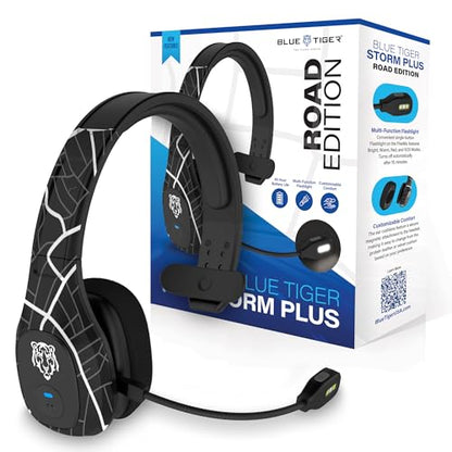 Blue Tiger Storm Plus Road Edition-Premium Trucker Bluetooth 5.2 Headset-Wireless Noise Canceling Mono Headset with Mic-High-Fidelity Sound,45-Hour Talk Time, USB-C Charging-for Truck Drivers