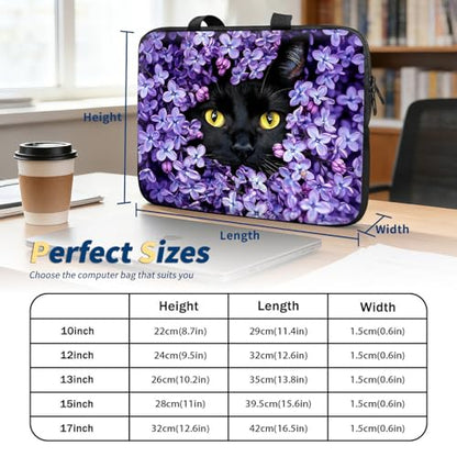 Laptop Bag 15.6 Inch,Resistant Shockproof Laptop Sleeve Case Protective Cover Carrying Case with Handle Compatible for HP Dell Lenovo Acer Asus Notebook Computer,Black Cat Purple Flower - color: Black Cat Purple Flower, size: 15-15.6 in
