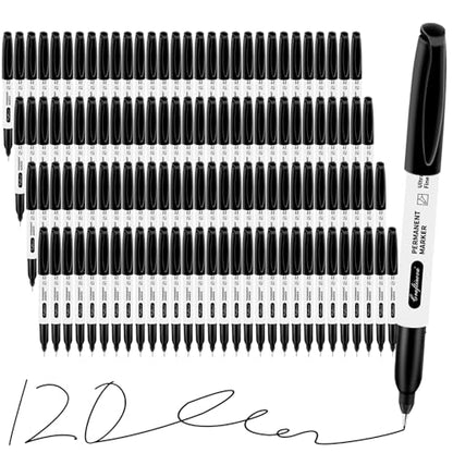 Black Ultra Fine Point Permanent Markers, Extra Fine Tip, Quick Drying and Waterproof, Fade Resistant Perfect on Paper, Glass, Metal, Plastic, Wood, Office & School Use, 120 Pack