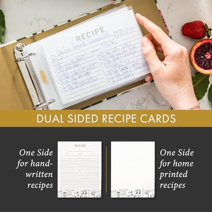 Jot & Mark 8.5"" x 11"" 3 Ring Recipe Binder with Spill-Proof Clear Binder | 50 Recipe Cards + 25 Sleeve Protectors + 5 Full-Page Sleeves + 6 Tabs | 8.5x11 | Culinary Crockery - color: Culinary Crockery, size: 8.5" x 11"
