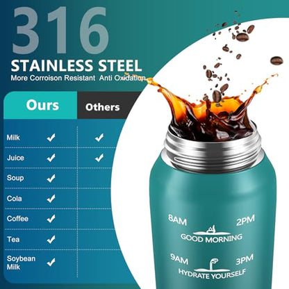 SLUXKE Insulated water bottle with Straw and Chug Lids, 18/10 Stainless Steel 24oz Water Bottle BPA Free, Double Wall Vacuum Wide Mouth Insulated Water Bottle for Men, Women & Kids BLUE BLUE - color: BLUE BLUE, size: 24 Ounces