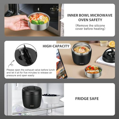wiwens Thermo Food Jar for Hot Food Adults 32OZ Soup Thermo Lunch Containers Wide Mouth Vacuum Insulated Stainless Steel Leakproof Bento Box with Spoon (Black) - color: Black