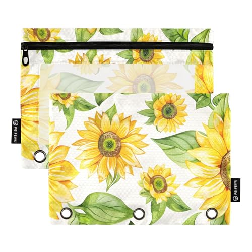 ALAZA Yellow Sunflower Flower Pencil Pouch for 3 Ring Binder 2 Pack Zipper Binder Pencil Bag Case with Clear Window Office Supplies - color: multi1679