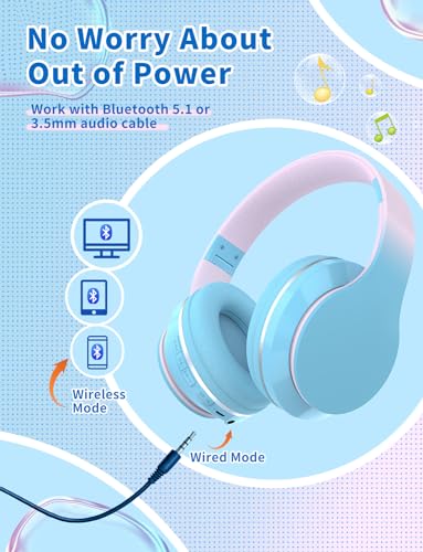 Bluetooth Kids Headphones,Wireless Kids Headphones Over Ear with Microphones,Stereo Sound ,10H Playtime, Foldable&Adjustable Children Headphone,Bluetooth Headset for Adults,School (Blue) - color: Blue