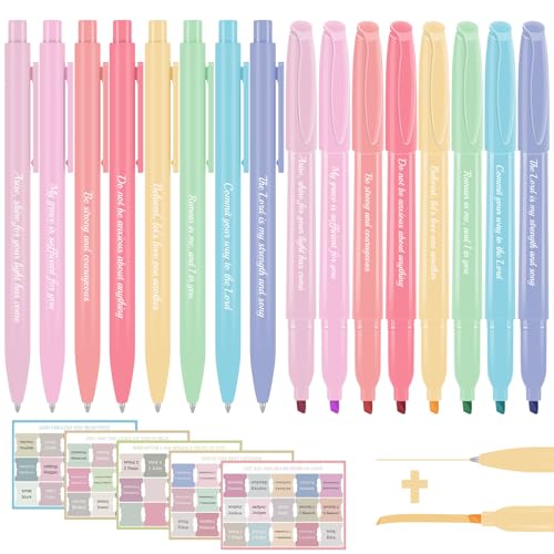 7-ackz Bible Highlighters Assorted Colors and Gel Pens Set, 8 Pastel Highlighter Markers 8 Colored Ink Gel Pens, 75 Tabs, No Bleed, Quickly Dry for Bible Study, Motivational Gift for Christians - size: 1 Count (Pack of 16)