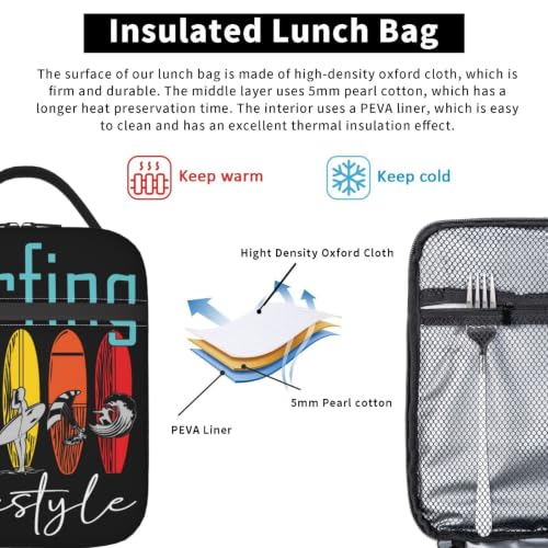 Surfing Lifestyle Surfboard Lunch Bag 10In | Insulated Lunch Box Reusable Tote Bag For Picnic Office For Women Men - color: Style 9