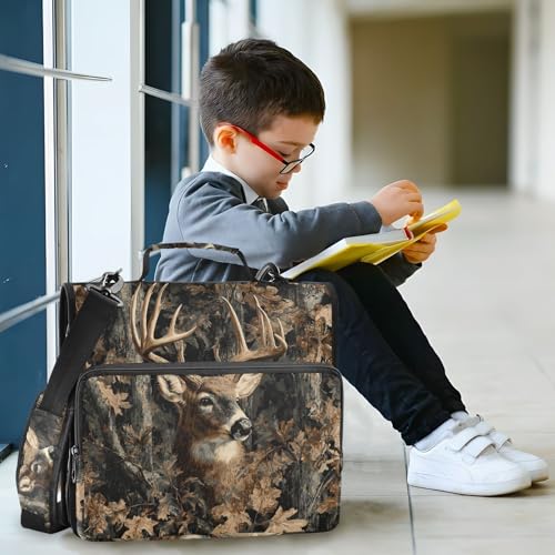 Cute Forest Camo Deer Zipper Binder Bag 3 Ring with Handle Shoulder Strap, Binder File Organizer Bag Storage Case for School Work Office