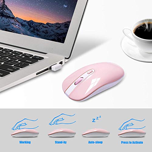 cimetech Wireless Keyboard and Mouse Combo, Compact Full Size Wireless Keyboard and Mouse Set 2.4G Ultra-Thin Sleek Design for Windows, Computer, Desktop, PC, Notebook, Laptop - Pink - color: Pink White