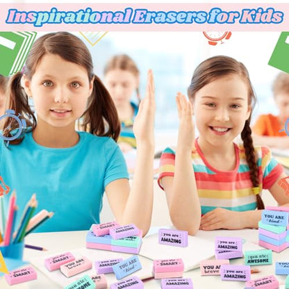 100 Pcs Inspirational Pencil Erasers Bulk Fun Motivational Eraser for Kids Students Teachers Back to School Office Supplies Prize Reward Graduation Gift