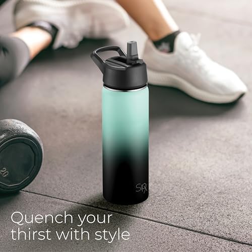 SipX™ 18 oz Insulated Water Bottle with 3 Lids – Leakproof Stainless Steel, Triple Insulated – Cold 24 Hours/Hot 12 Hours – Durable Bottle for School, Gym, Travel – Gradient Mint Black - color: Gradiant Mint Black, size: 18 Ounces
