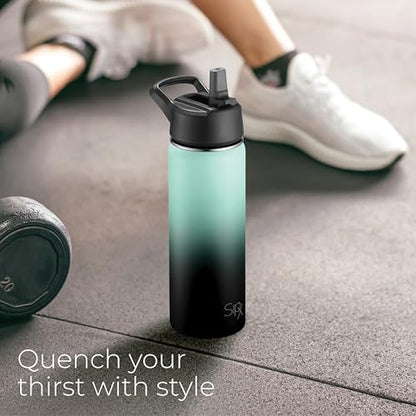 SipX™ 18 oz Insulated Water Bottle with 3 Lids – Leakproof Stainless Steel, Triple Insulated – Cold 24 Hours/Hot 12 Hours – Durable Bottle for School, Gym, Travel – Gradient Mint Black - color: Gradiant Mint Black, size: 18 Ounces