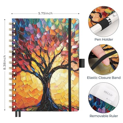 AHGXG Graph Grid Paper Notebook, 160 Pages, A5 Medium Size (5.7'' x 8.3''), 5 Squares per Inch, Hardcover, 100 GSM Thick Paper, for School, Students, Math, Engineering (Colourful Tree)