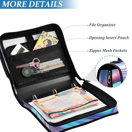 3 Ring Binder Zipper Binders Purple Laser Expanding File Folder Bag with Shoulder Strap - color: Purple