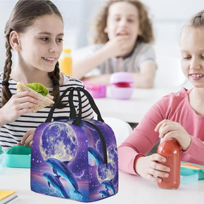 Dolphin Lunch Box - Insulated Lunch Bags for Kids Boys Girls Reusable Lunch Tote Bags, Perfect for School/Camping/Hiking/Picnic/Beach/Travel - color: Dolphin