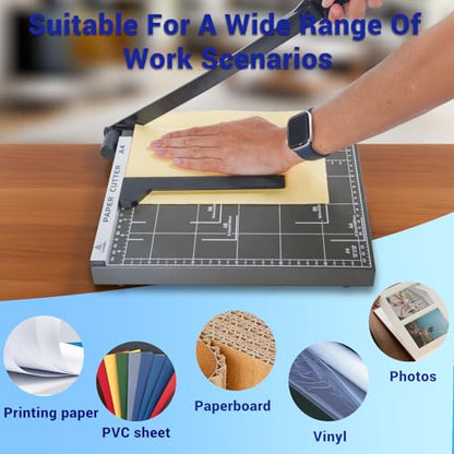 Guillotine Paper Cutter, 12" Cut Length Paper Trimmer with Sharp Blade and Metal Base, 12 Sheets Capacity with Safety Guard, Precision paper slicer for Cutting Paper, Card,Photos,Vinyl