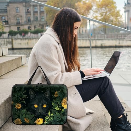 Universal Tablet Laptop Sleeve Case 10 inch, Black Cat Sunflowers Slim Carrying Case Durable Handbag Travel Laptop Bag for 7 to 10-inch Laptops/Notebook/Kids Tablet/ipad/eBook Readers - color: Black Cat Sunflowers, size: 10 inch