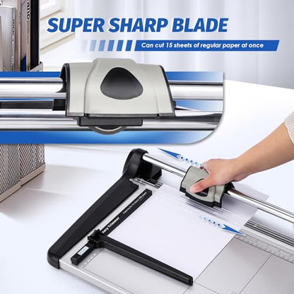 Rotary Paper Trimmer, 15 Sheets Heavy Duty Paper Trimmer, 480mm(18.90") Cutting Length, Commercial Grade Rotary Paper Cutter for Home/Office/School, Black & Silver - size: 18.90"