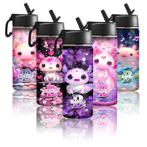 InterestPrint Personalized Water Bottles for Girl Cute Axolotl Customized Stainless Steel Sports Waterbottle with Name, Double Wall Vacuum Insulated Travel Cup for School Holiday Camping Picnic - color: New Color 19