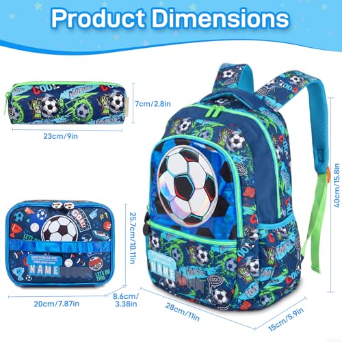 Kids Backpack for Boys with Lunch Box, Cute Soccer Kids Elementary SchoolBag Middle-School Bookbag Back to School Gift - color: Soccer
