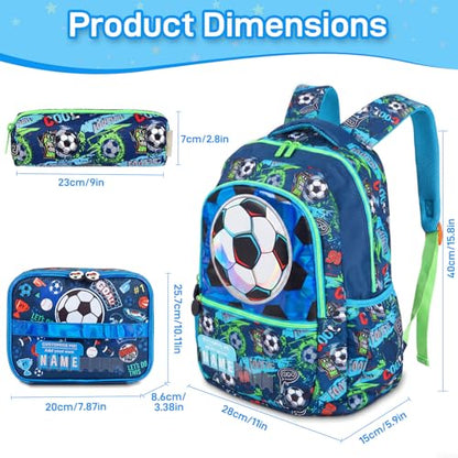 Kids Backpack for Boys with Lunch Box, Cute Soccer Kids Elementary SchoolBag Middle-School Bookbag Back to School Gift - color: Soccer