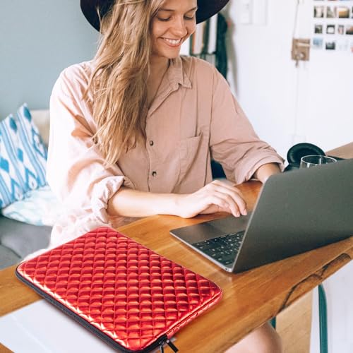 TRIUMPH VISION Puffy Laptop Sleeve Pouch Case Protective Bag Lined Padded | Puffy Laptop Case 15.6 in Quilted Leather Protection Shockproof Cushion Padding Fashion with Pocket Safe Red - color: Red Quilted, size: 15.6 Inch