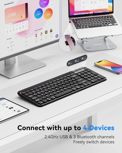 TECKNET Wireless Keyboard Bluetooth & 2.4G USB, Up to 4-Device Connection, USB C Rechargeable Battery, Quiet Typing, Compact Layout, 7° Ergonomic Tilt, Compatible with Windows/Android/iOS, Deep Back - color: Deep Black