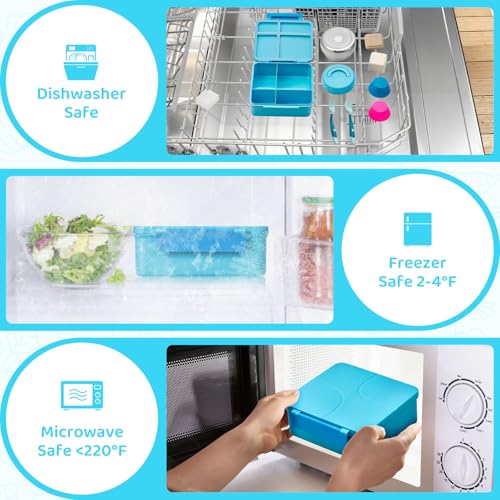 JSLOVE Bento Lunch Box with Leak Proof Thermos Food Jar for Kids, Food Lunch Containers for Boys with 4 Compartments, BPA-Free with Utensils, Food Picks, Sauce Jar & Silicone Lunch Box Dividers - color: Blue