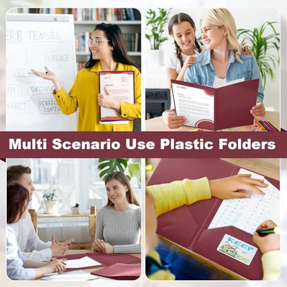 Henoyso 24 Pack Take Home Folders with 2 Pockets and Tabs, Plastic Classroom Communication Homework Folder School-to-Home with Clear Front Pocket for Students Parent Teacher Connector (Burgundy) - color: Burgundy