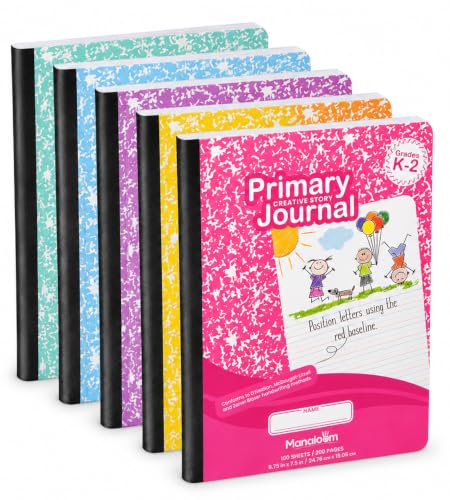 Primary Composition Notebook K-2, Primary Journal Grades K 2, Preschool, 1st Grade, Kindergarten Notebooks, Primary Ruled - 9.75″ x 7.50″ - Sturdy Covers - 100 Sheets - Assorted Colors - (6 Pack) - style: 6 Pack