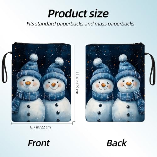 Padded Book Sleeve with Zipper & Front Pocket, Fabric Book Cover | Cute Cozy Christmas Snowman11.4"x8.7" Washable Canvas Pouch for Hardcovers, Tablets & Reading Accessories - color: Cute Cozy Christmas Snowman