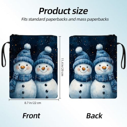 Padded Book Sleeve with Zipper & Front Pocket, Fabric Book Cover | Cute Cozy Christmas Snowman11.4"x8.7" Washable Canvas Pouch for Hardcovers, Tablets & Reading Accessories - color: Cute Cozy Christmas Snowman
