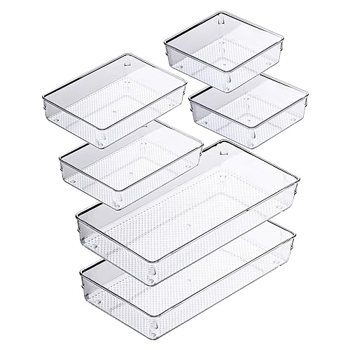 3 Pack Clear Plastic Drawer Organizer Tray Cutlery Utensil Makeups Drawer Silverware Organizers 12" X 6"… (6P(6X6+6X9+6X15)) - size: 6 Pack Mixed Sizes Clear Plastic