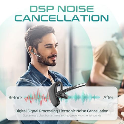 Herloreen Bluetooth Headset with Mic for Work, Wireless Earpiece with USB Dongle for PC Laptop, 48H Talk Time, Noise Canceling Mic, Charging Case, for Remote Work, Call Center, Trucker, Business - style: Headset + Charge Case + USB Dongle-HLK30