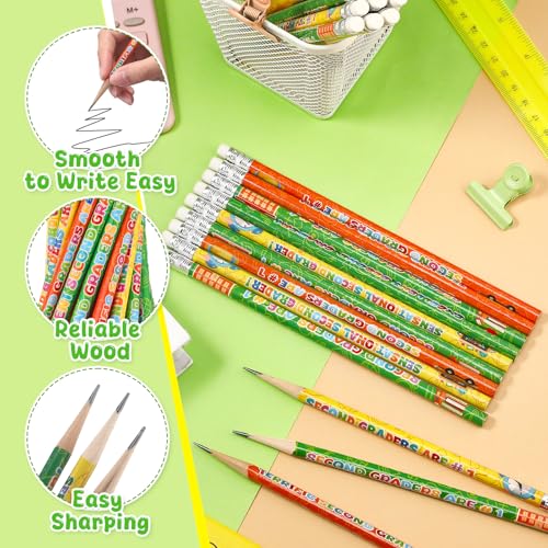 Tenceur Second Grade Pencils, 48 Pcs 2nd Graders Pencils with Erasers, 3 Motivational Designs, Welcome to Second Grade Student Gifts from Teacher, Classroom Rewards Back to School Supplies - color: 2nd Graders