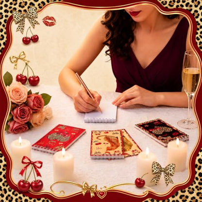 Faccito 24 Pcs Cheetah Cherry Mini Notebook Cheetah Cherry Party Decorations Coquette Leopard Bow Small Notepads Pocket Spiral Journal for Leopard Birthday Party Decor Supplies Gift, 2.4 x 3.9 Inch - style: Cheetah