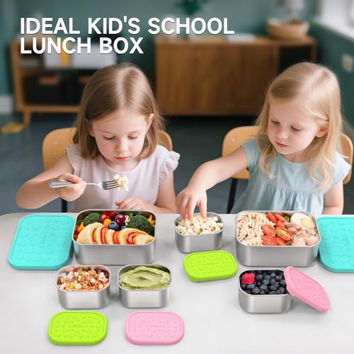 SOPHICO Stainless Steel 24 OZ Snack Containers for Kids，Food Storage Container with Silicone Lid - Perfect 304 Metal Toddler Lunch Box for Daycare and School, Leak Proof(Mint) - color: 24oz+8oz*2（Mint）