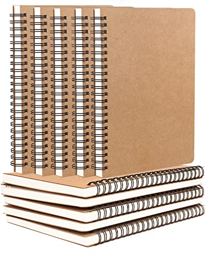 Spiral Notebooks 10Pcs A5 College Ruled Lined Journals Bulk- Kraft Brown Cover, 8.3 "x 5.8", 120 Pages/60 Sheets, 100gsm Paper, Memo Notepad Sketchbook, Travel Students Office Business Subject Diary - color: Kraft-10 Pcs