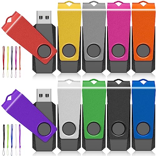 1GB USB Flash Drive 10 Pack AGECASH Zip Drive USB 2.0 Thumb Drives Pendrive | Flashdrive USB Memory Stick Jump Drives for Data Storage & Transfer with 10PCS Lanyard (10Pack, Color) - color: 1Count(10 Pack), size: 1GB