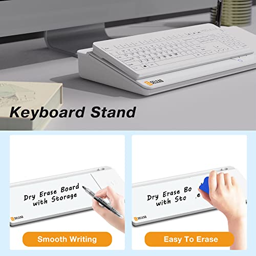 SELEAD Desktop Glass Whiteboard with Wireless Charger Station, Dry Erase Board Computer Pad Keyboard Stand with Organizer Drawer for Home, School, Office Desk Accessories, White - color: White Charger