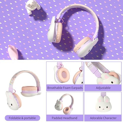 Icarer Kids Bluetooth Headphones with 85dB Volume Limiter, Bluetooth 5.4 & 20H Playtime, Ultra-Soft Foldable Over-Ear Headset with Mic, FM/TF/Wired Mode, Cute Animal Design for School Travel (Purple) - color: Purple