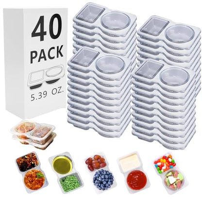 40 Sets Reusable Snack Containers Bulk , Double Compartment Snackle Box Container with Lids - Leak-Proof BPA-Free Food Storage, Condiments Portion Control Dip Cups for Kids School Lunches, Meal Prep - color: Transparent 40-pack