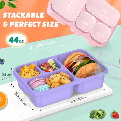Bento Lunch Box - 4 Pack, Snack Box Containers Meal Prep Container Microwave Safe, Lunch Box of 4-Compartment, Bento Box Adult Lunch Box, Dishwasher Safety (PP(B/P/G/P)) - color: PP(B/P/G/P)