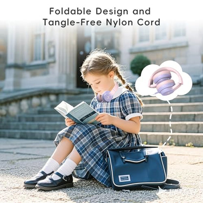 Candy Bila Kids Headphones, Wired Headphones for Kids Over Ear with Microphone, 85/94dB Volume Limiter Headphone for Girls Boys, Foldable Headphone for Learning & Entertainment, Gradient Pink - color: Gradient Pink