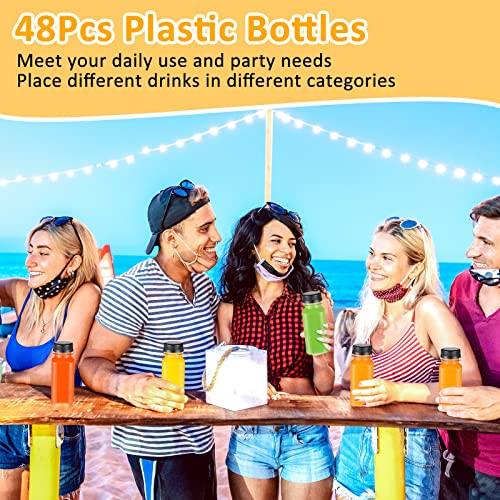 Patelai 48 Pcs 8 oz Plastic Juice Bottles with Caps, Empty Reusable Clear Milk Containers Bulk with Leakproof Lids Disposable Water Bottles for Juicing, Smoothies, Tea, Coffee, Cold Beverage (Black) - color: Black, size: 8 oz