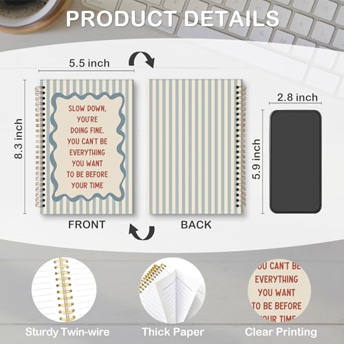 Inspirational Motivational A5 Spiral Notebook Gifts, Slow Down You Are Doing Fine Hardcover Daily Journal Notebooks Lined for School Office, Positive Affirmations Composition Notebook 5.5x8.3 - color: slow