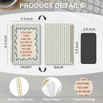 Inspirational Motivational A5 Spiral Notebook Gifts, Slow Down You Are Doing Fine Hardcover Daily Journal Notebooks Lined for School Office, Positive Affirmations Composition Notebook 5.5x8.3 - color: slow