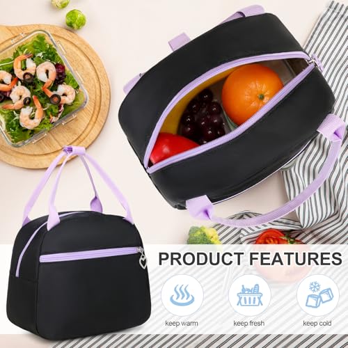 DIGOBAY Rolling Backpack for Girls, Girls Roller Backpack with Lunch Bag and Pencil Case, School Bookbag with Wheels for Elementary Middle High School Travel, Black Purple - color: Black and Purse
